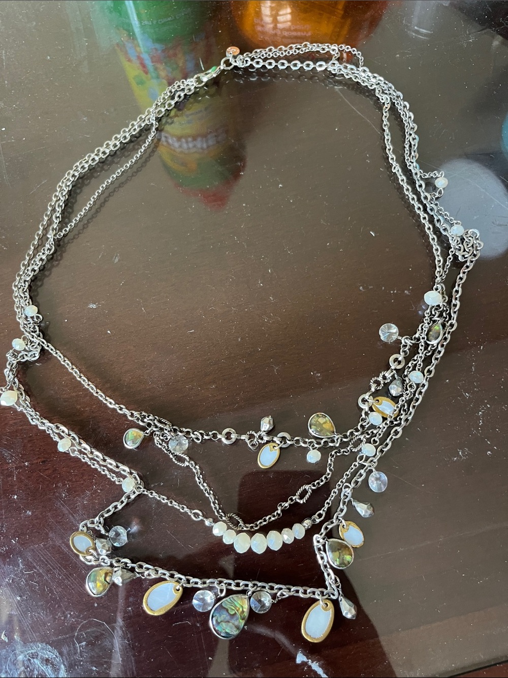 LOFT Silver Multi-Strand Necklace with Iridescent and White Accents